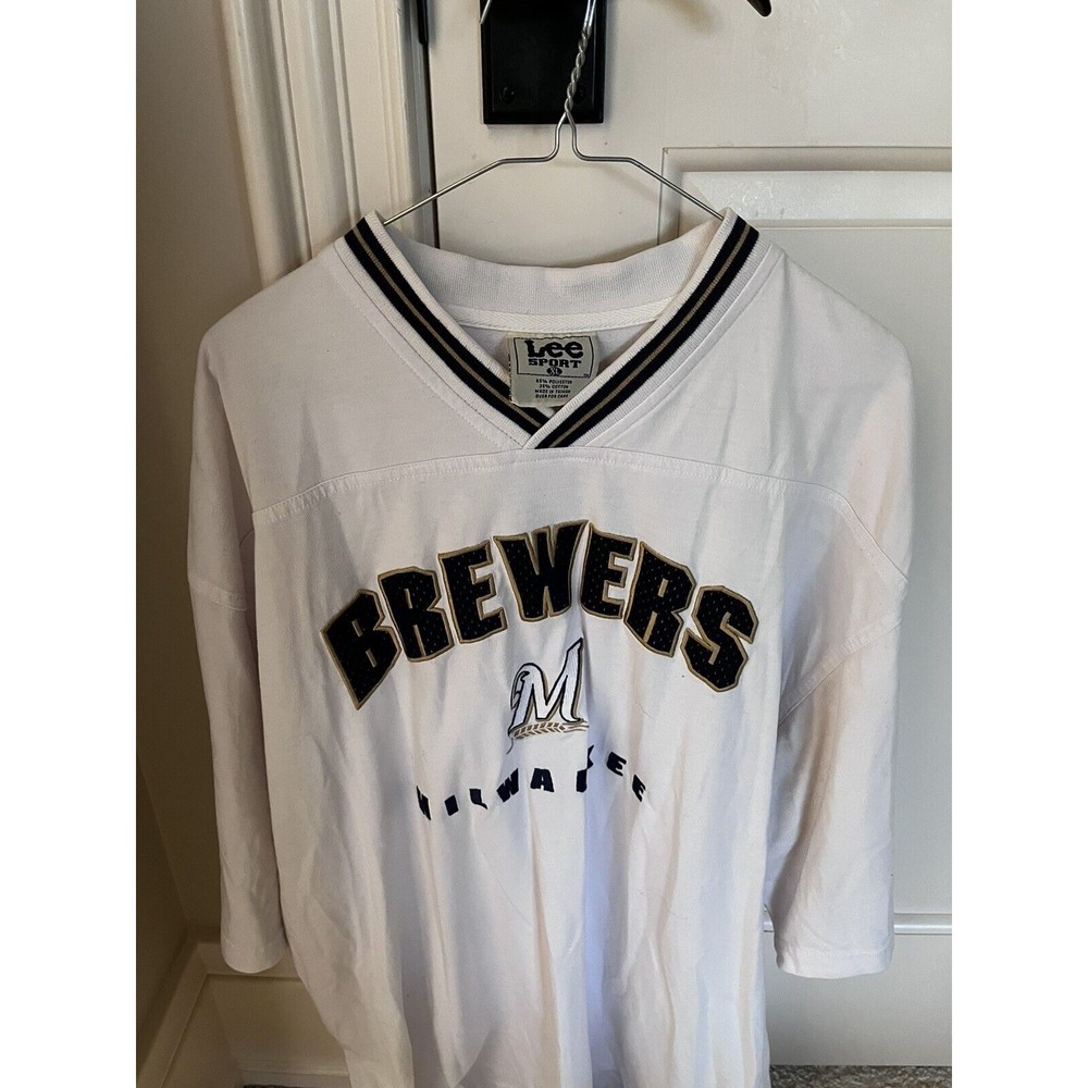 Vintage Lee Sport Adult Shirt V-Neck Extra Large XL MLB Milwaukee Brewers Mens